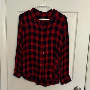 Banana Republic Red and Navy Plaid Flannel Shirt